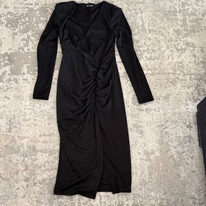 Express Black Ruched Long Sleeve Dress